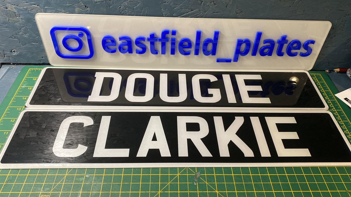Black silver acrylic classic car number plates
