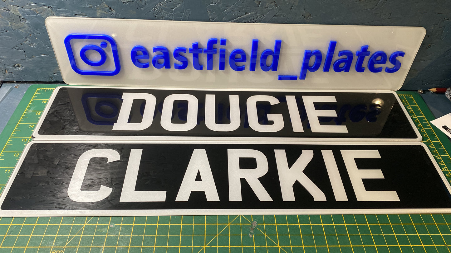 Black silver acrylic classic car number plates